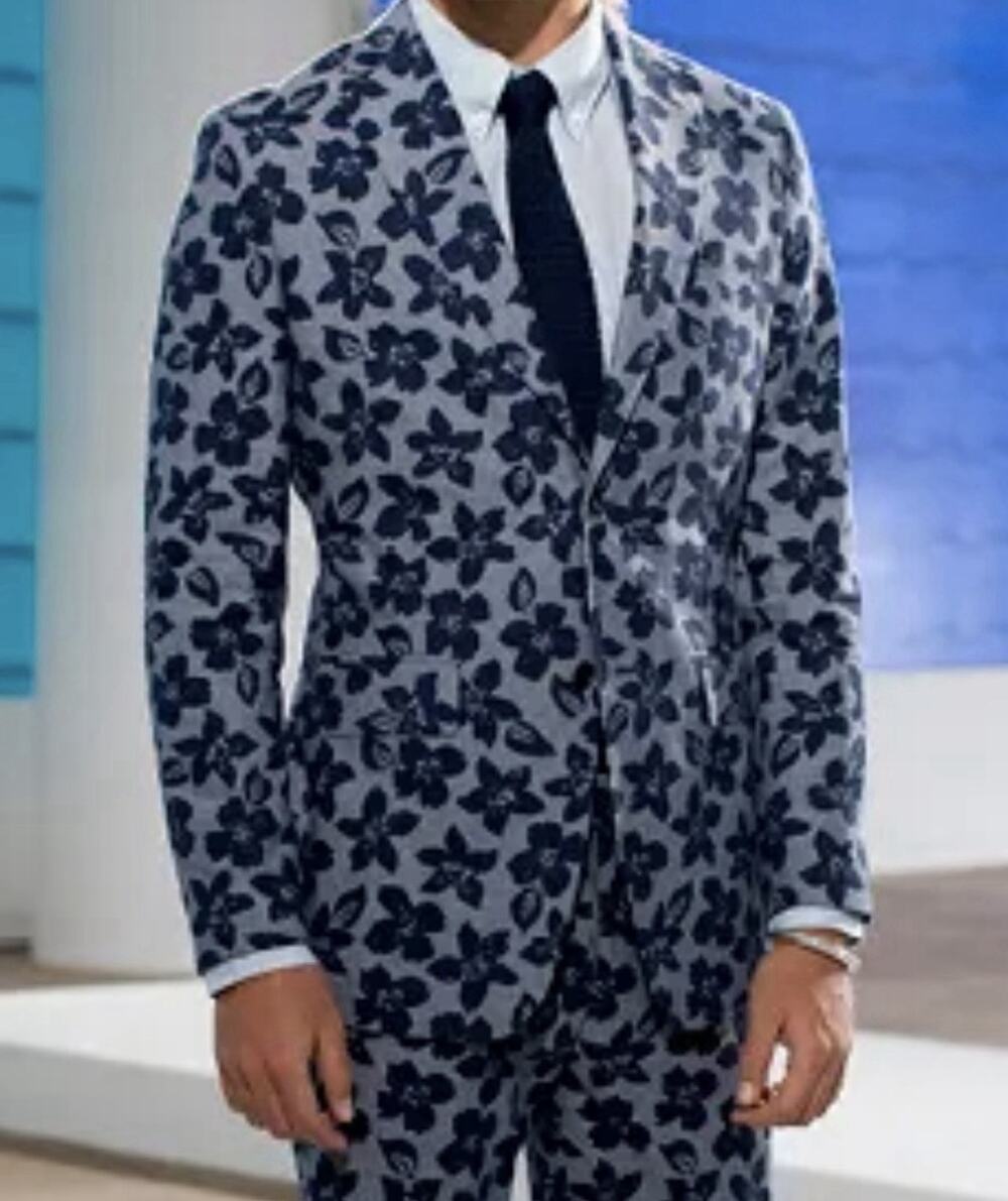 Jack Spade Floral Blazer Sport Coat — 44R Blue Chambray Tropical Wedding Resort